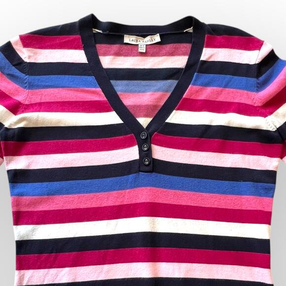 Laura Ashley Knit Sweater Long Sleeve Striped 1/4 Button Vintage Cotton Sweater - Picture 5 of 14